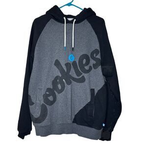 Cookies SF CKS Hoodie Mens Large Black Gray Spellout Pullover Streetwear Pockets